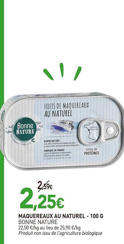 maquereaux au naturel - bonne nature - 100 g