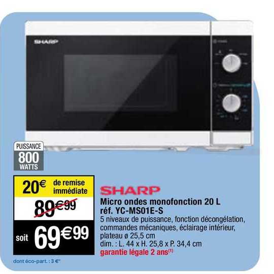 micro ondes monofonction 20 l sharp