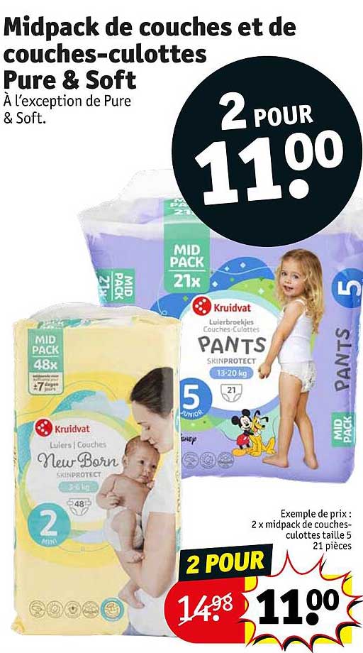 midpack de couches et de couches-culottes pure & soft