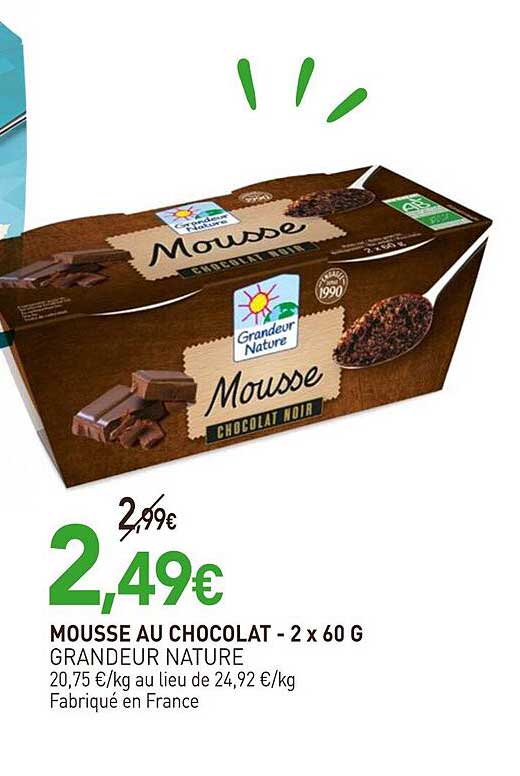 mousse au chocolat - grandeur nature - 2 x 60 g