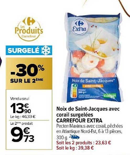 noix de saint-jacques avec corail surgelées carrefour extra