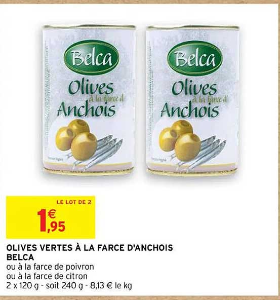 olives vertes à la farce d'anchois belca