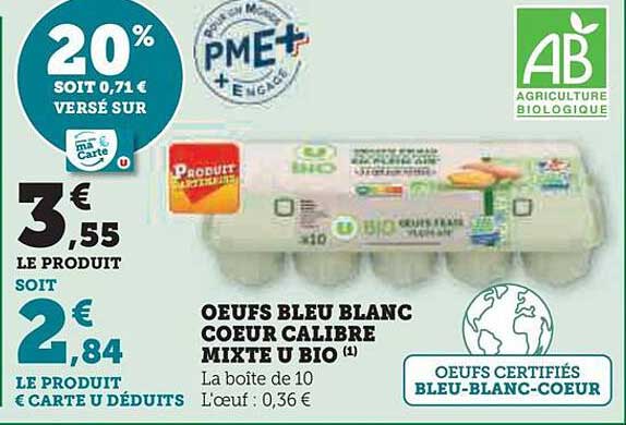 œufs Bleu Blanc Cœur Calibre Mixte U Bio