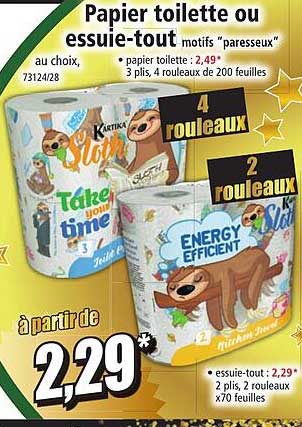 papier toilette ou essuie-tout motifs "paresseux"