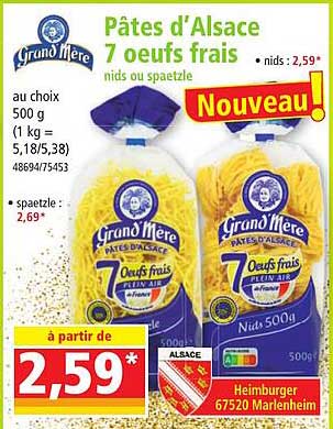 pâtes d'alsace 7 œufs frais nids ou spaetzle grand mère