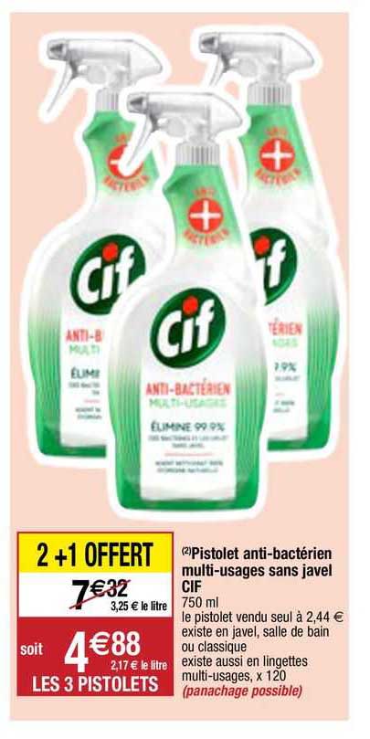 pistolet anti-bactérien multi-usages sans javel cif