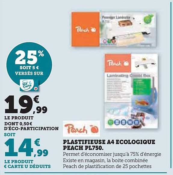 plastifieuse a4 écologique peach pl750