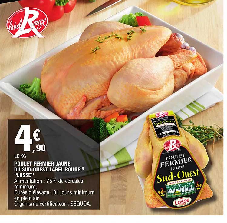 poulet fermier jaune du sud-ouest label rouge "losse"