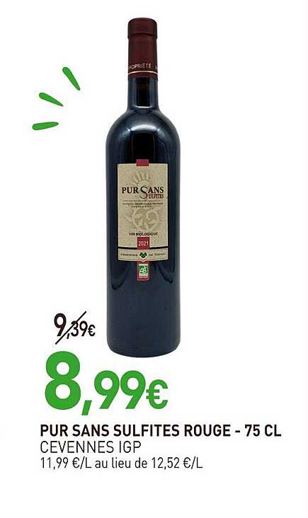 pur sans sulfites rouge - cevennes igp - 75 cl