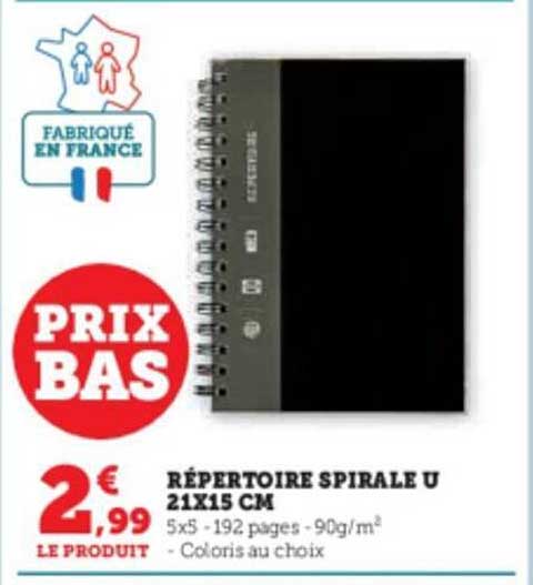 Répertoire Spirale U 21 X 15 Cm