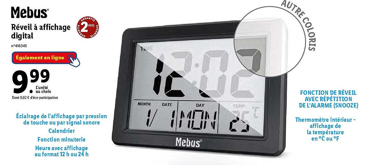 réveil à affichage digital mebus