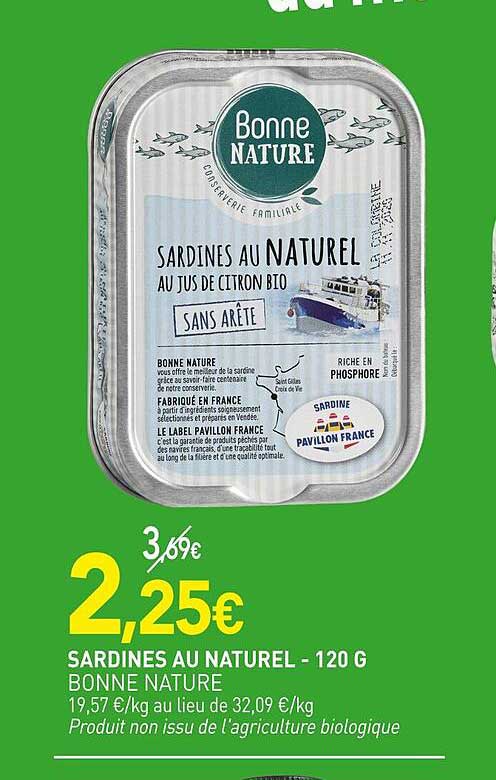 sardines au naturel - bonne nature - 120 g