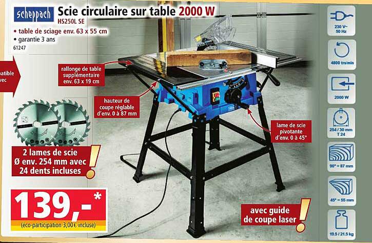 Scie Circulaire Sur Table 2000 W Scheppach