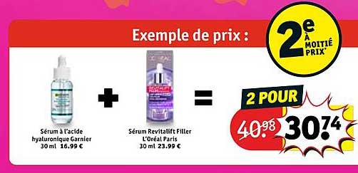 sérum à l'acide hyaluronique garnier 30 ml + sérum revitalift filler l'oréal paris 30 ml
