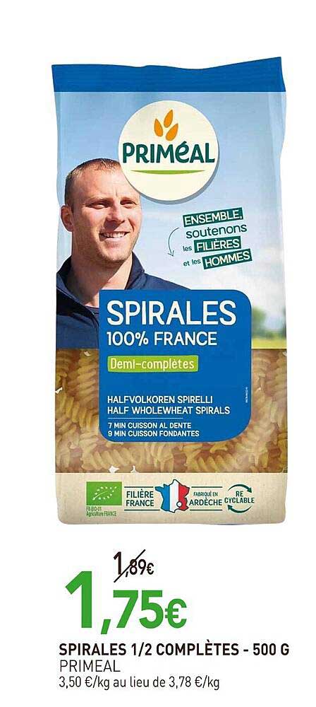 spirales 1/2 complètes - priméal - 500 g
