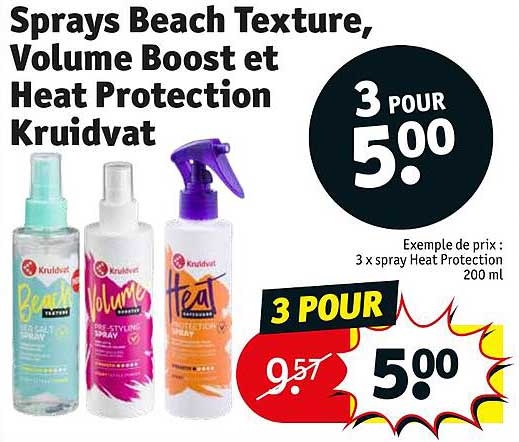 sprays beach texture, volume boost et heat protection kruidvat