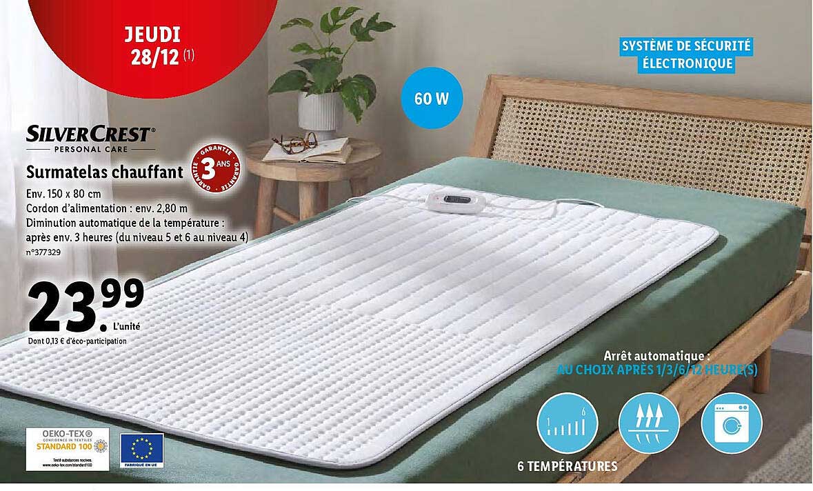 surmatelas chauffant silver crest