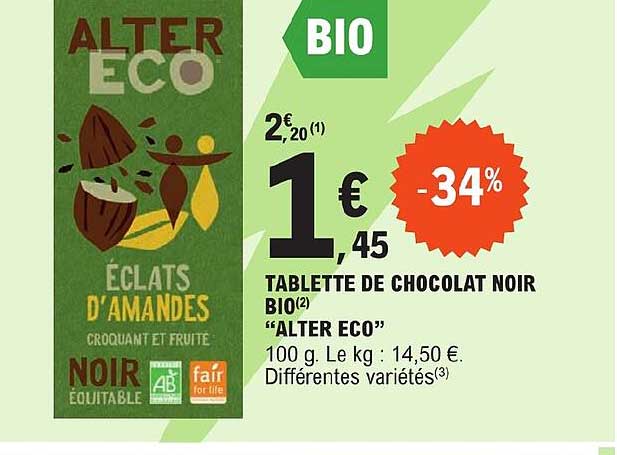tablette de chocolat noir bio "alter éco"