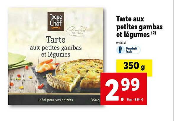 tarte aux petites gambas et légumes toque du chef