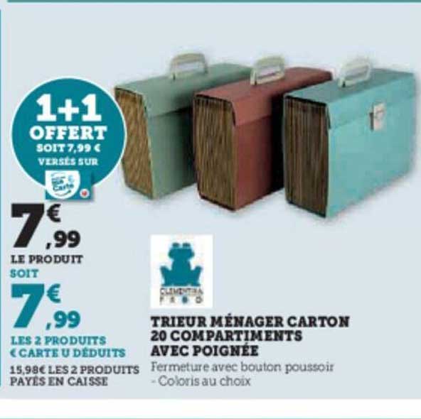 Trieur Ménager Carton 20 Compartiments Avec Poignée