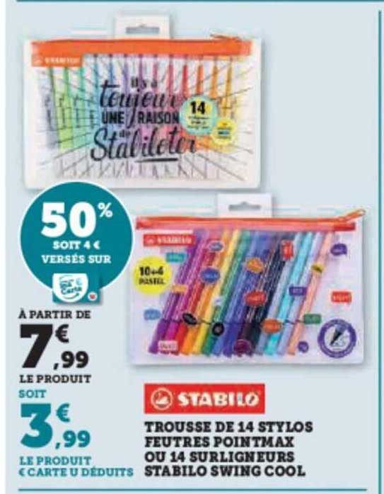 Trousse De 14 Stylos Feutres Pointmax Ou 14 Surligneurs Stabilo Swing Cool