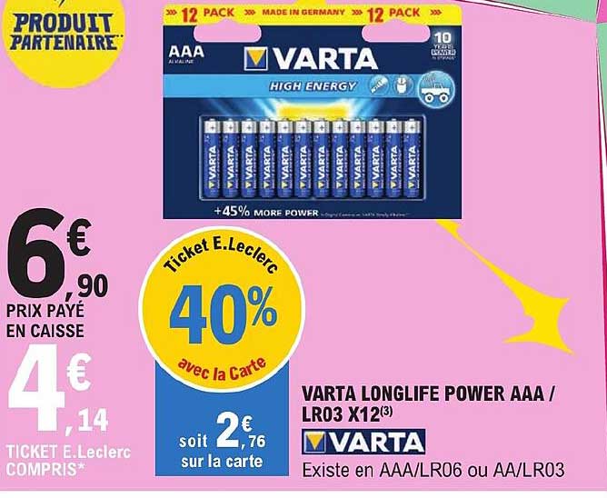 varta longlife power aaa / lr03 x12