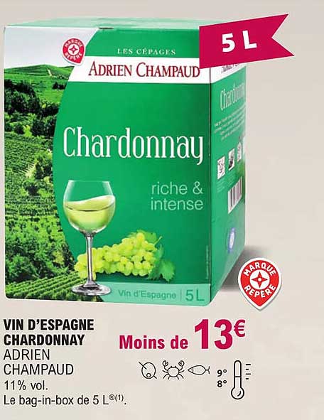 vin d'espagne chardonnay adrien champaud 11% vol.