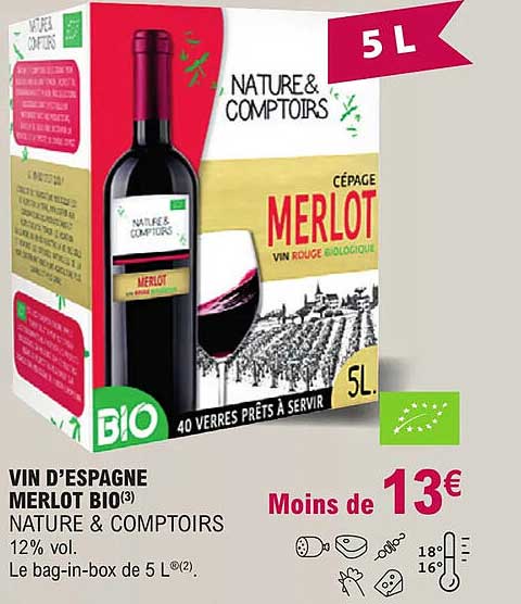 vin d'espagne merlot bio nature & comptoirs 12% vol.