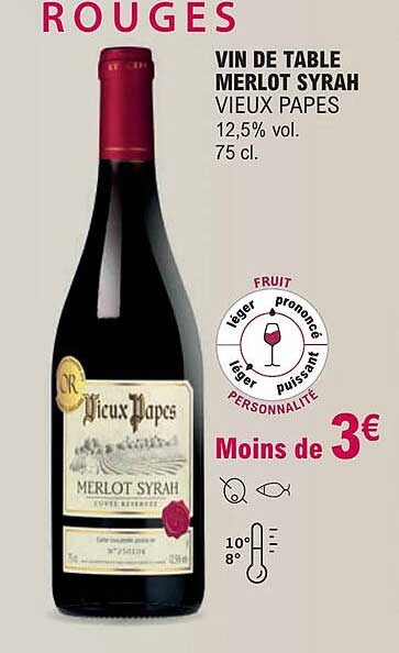 vin de table merlot syrah vieux papes 12,5% vol.
