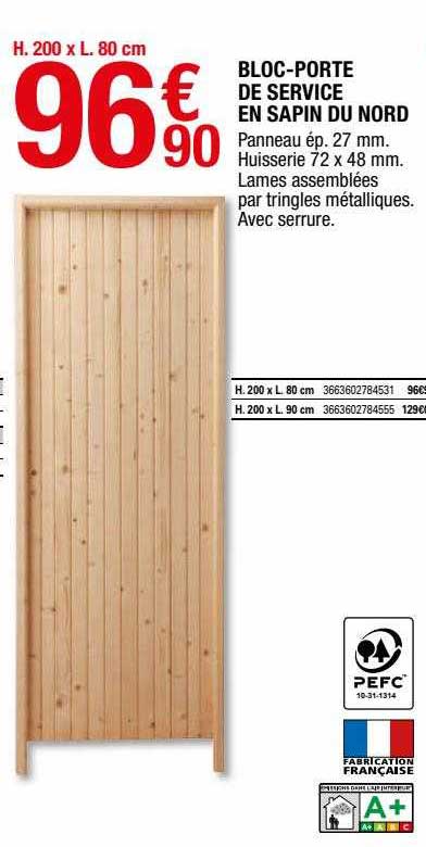 bloc-porte de service en sapin du nord