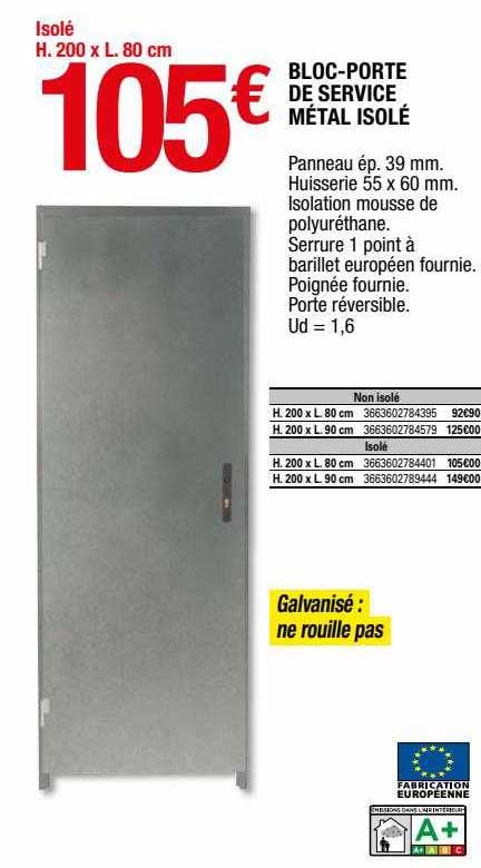 bloc-porte de service métal isolé