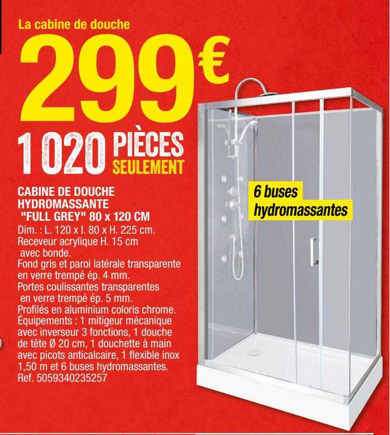 cabine de douche hydromassante "full grey" 80 x 120 cm