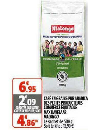 café en grains pur arabica des petits producteurs commerce équitable max havelaar malongo