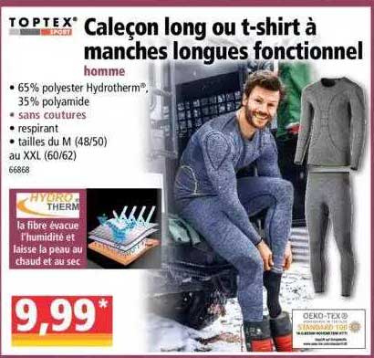 caleçon long ou t-shirt à manches longues fonctionnel toptex