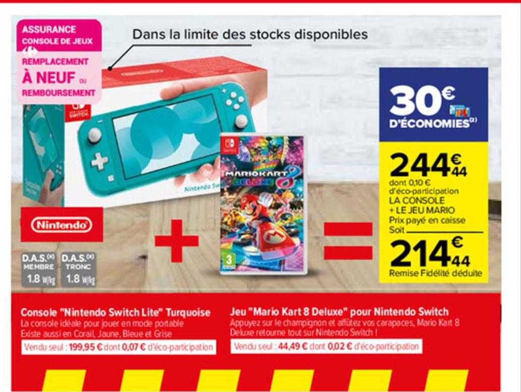 console "nintendo switch lite" turquoise + jeu "mario kart 8 deluxe" pour nintendo switch