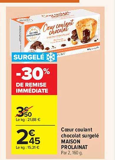 cœur coulant chocolat surgelé maison prolainat