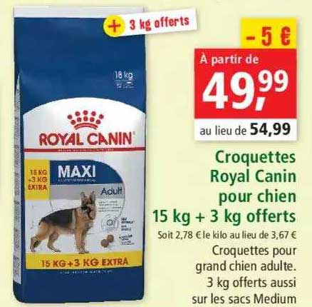 croquettes royal canin pour chien 15 kg + 3 kg offerts