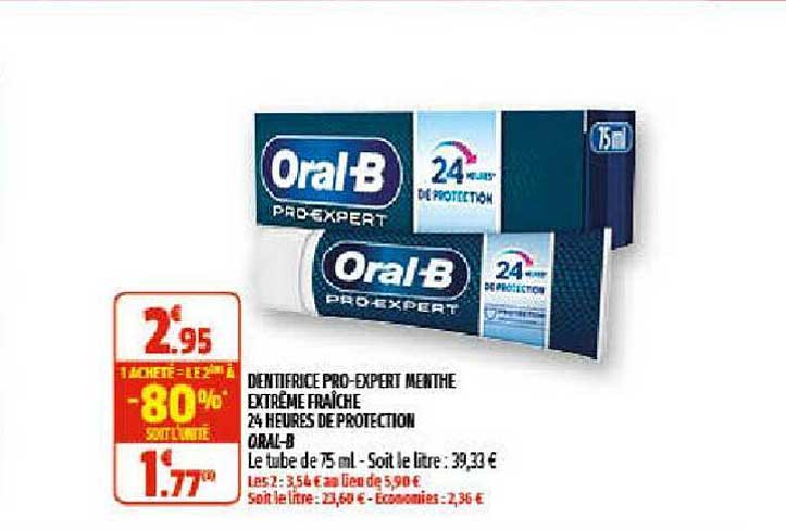 dentifrice pro-expert menthe extrême fraîche 24 heures de protection oral-b