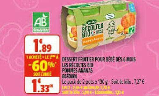 dessert fruitier pour bébé dès 6 mois les récoltes bio pommes ananas blédina