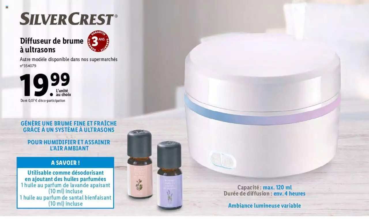 diffuseur de brume à ultrasons silver crest