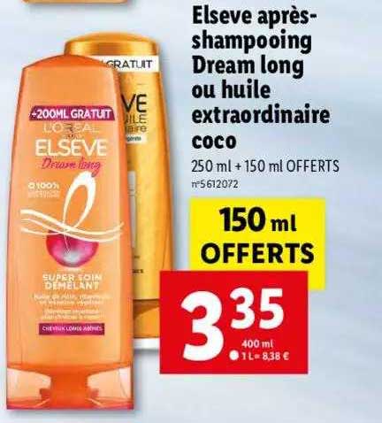 elsève après-shampooing dream long ou huile extraordinaire coco