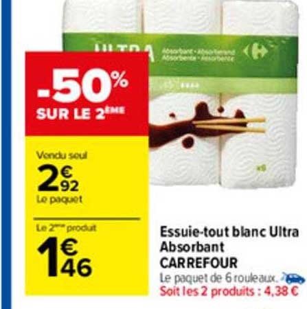 essuie-tout blanc ultra absorbant carrefour