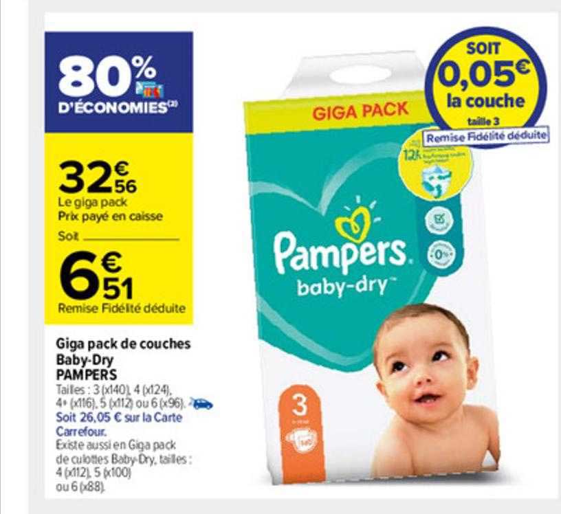 giga pack de couches baby-dry pampers