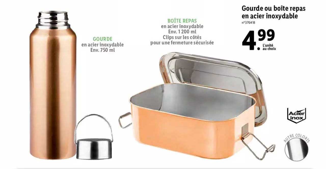gourde ou boîte repas en acier inoxydable