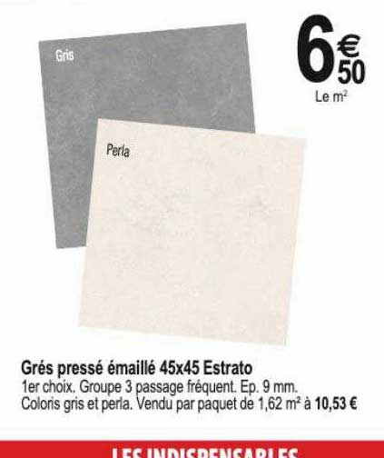 grés pressé émaillé 45 x 45 estrato