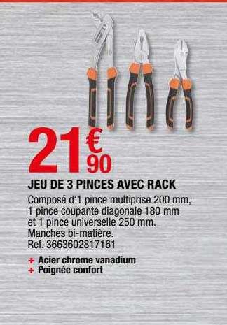 jeu de 3 pinces avec rack