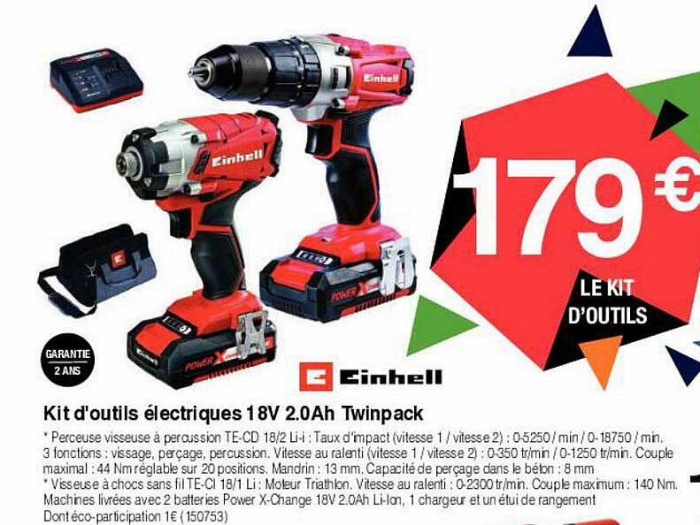 kit d'outils électriques 18v 2.0ah twinpack einhell