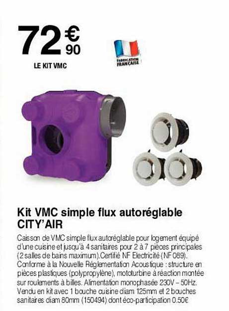 kit vmc simple flux autoréglable city'air