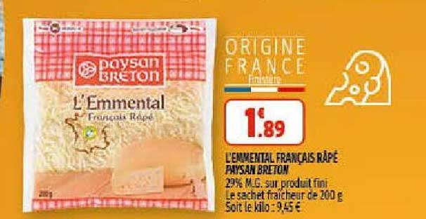 l'emmental français râpé paysan breton