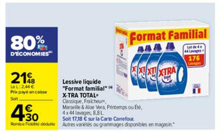 lessive liquide "format familial" x-tra total+